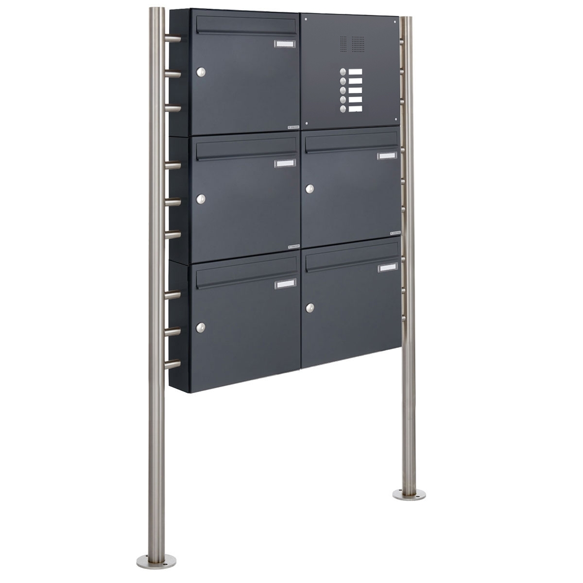 5er 3x2 Standbriefkasten Design BASIC 381 ST-R mit Klingelkasten - RAL 7016 anthrazitgrau