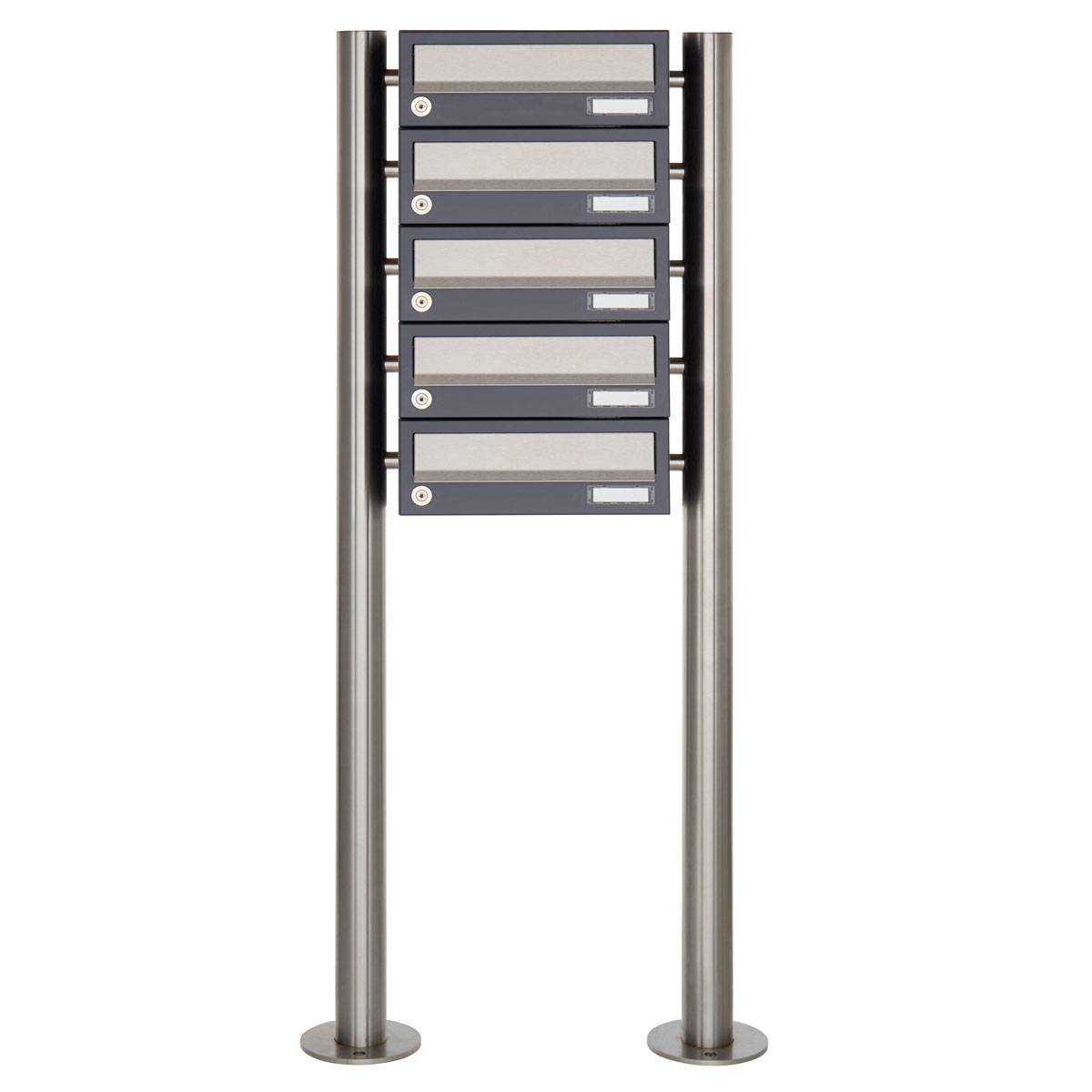 5er Briefkastenanlage freistehend Design BASIC 385-7016 ST-R - Edelstahl-RAL 7016 anthrazitgrau 5er Briefkastenanlage freistehend Design BASIC 385-7016 ST-R - Edelstahl-RAL 7016 anthrazitgrau