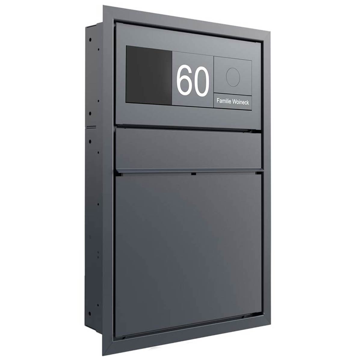 Design flush-mounted letterbox GOETHE UP - RAL of your choice - GIRA System 106 - VIDEO complete set Design flush-mounted letterbox GOETHE UP - RAL of your choice - GIRA System 106 - VIDEO complete set