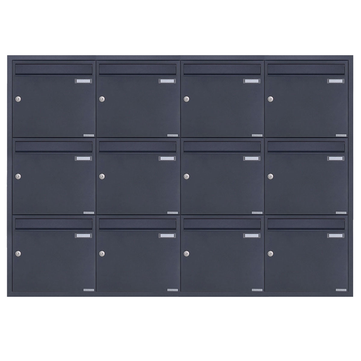 12x3 stainless steel flush-mounted letterbox system BASIC Plus 382XU UP - RAL of your choice - 12 parties 12x3 stainless steel flush-mounted letterbox system BASIC Plus 382XU UP - RAL of your choice - 12 parties