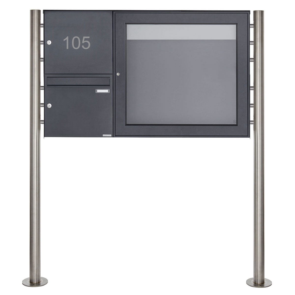 Free-standing letterbox with display case BASIC Plus 389X ST-R - 710x660 - RAL 7016 anthracite grey Free-standing letterbox with display case BASIC Plus 389X ST-R - 710x660 - RAL 7016 anthracite grey