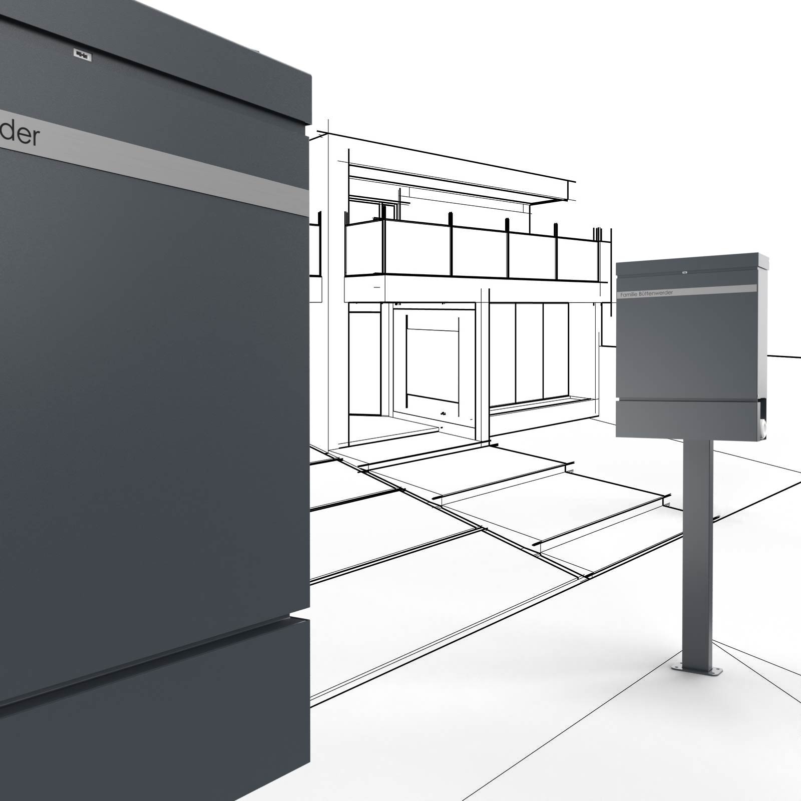 Design Standbriefkasten BRENTANO® ST-BP  mit Zeitungsfach - Design Elegance 3 - RAL nach Wahl