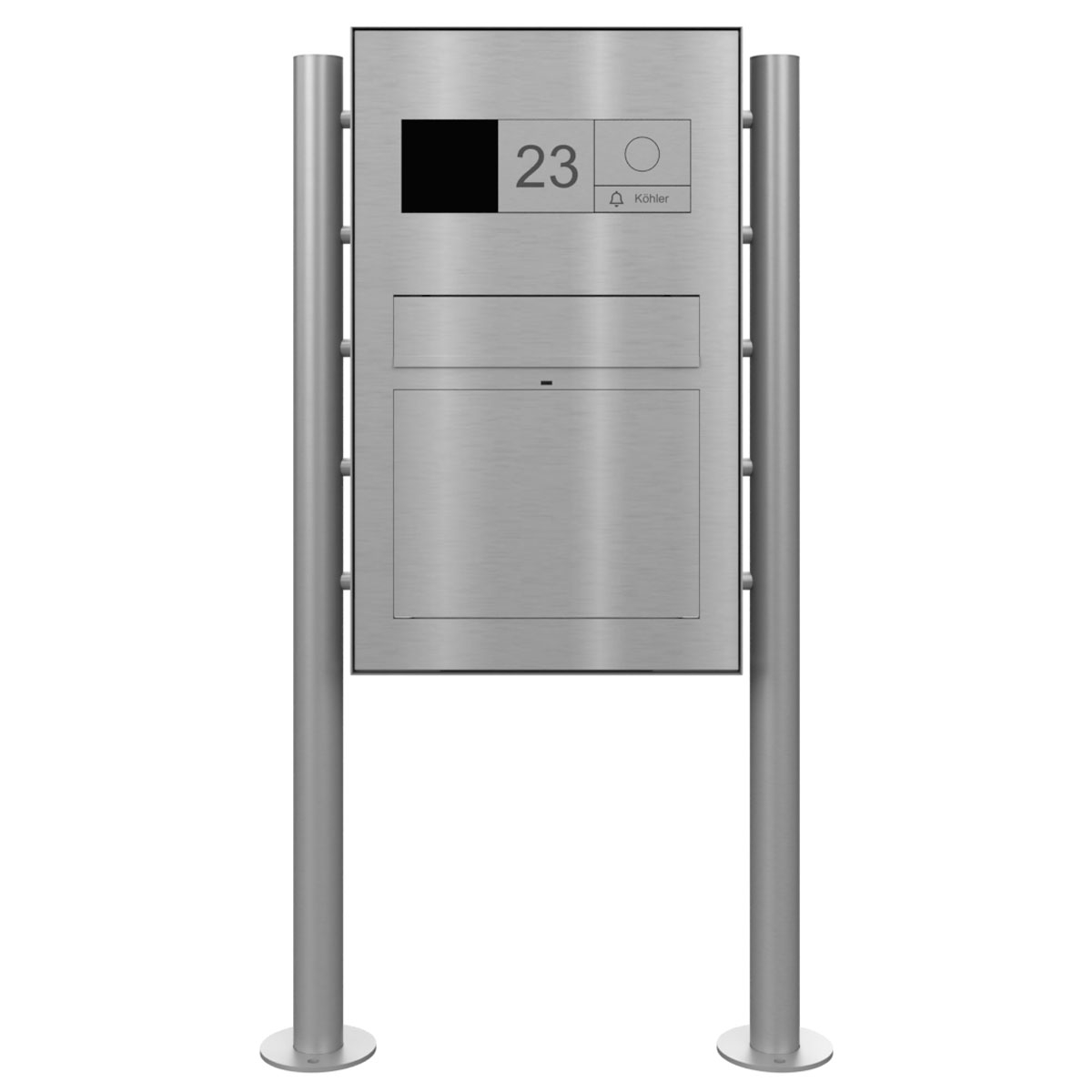 Design free-standing letterbox GRIMM - polished stainless steel - GIRA System 106 - Video intercom - VIDEO complete set