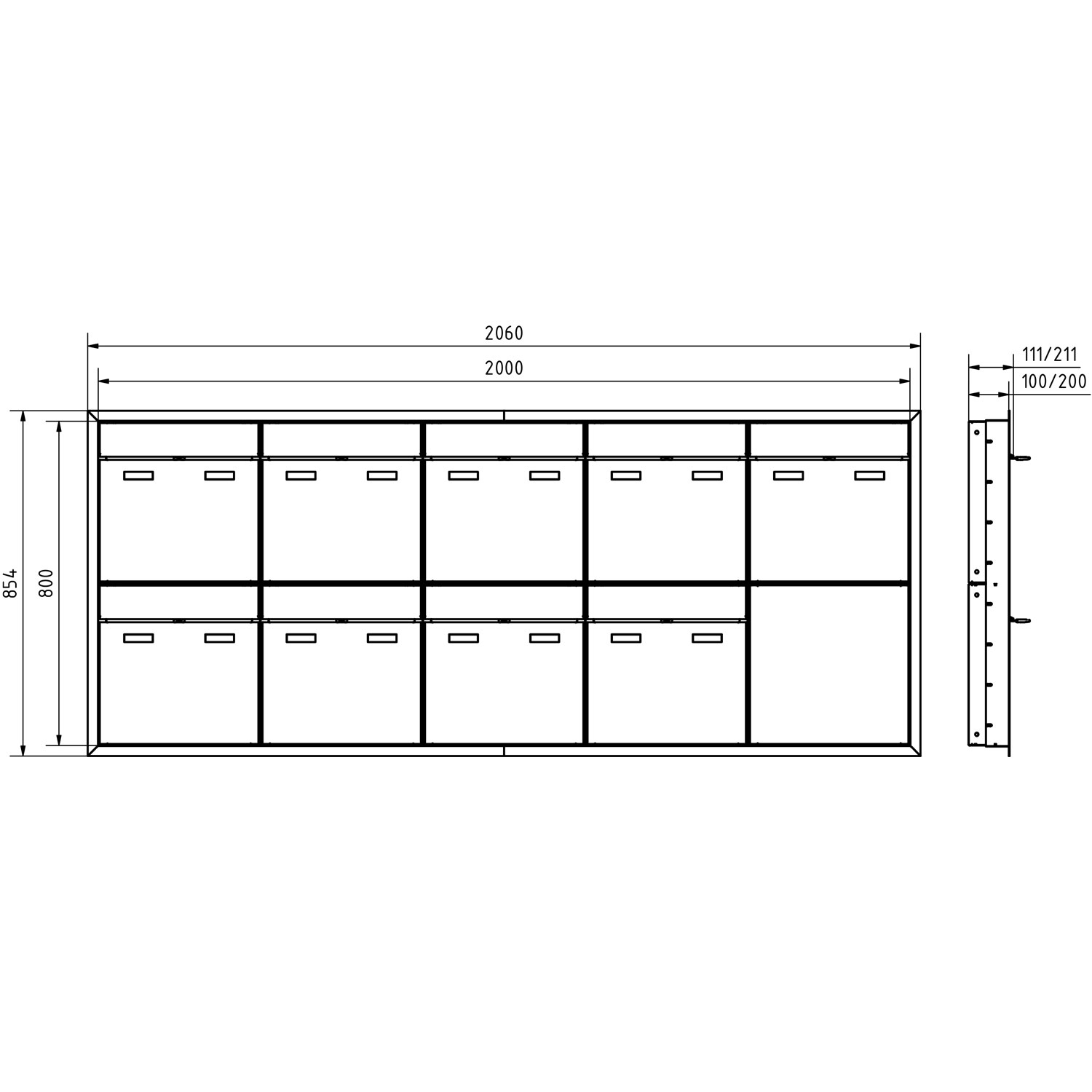 9er 5x2 Design Unterputz Briefkastenanlage GOETHE UP - RAL nach Wahl