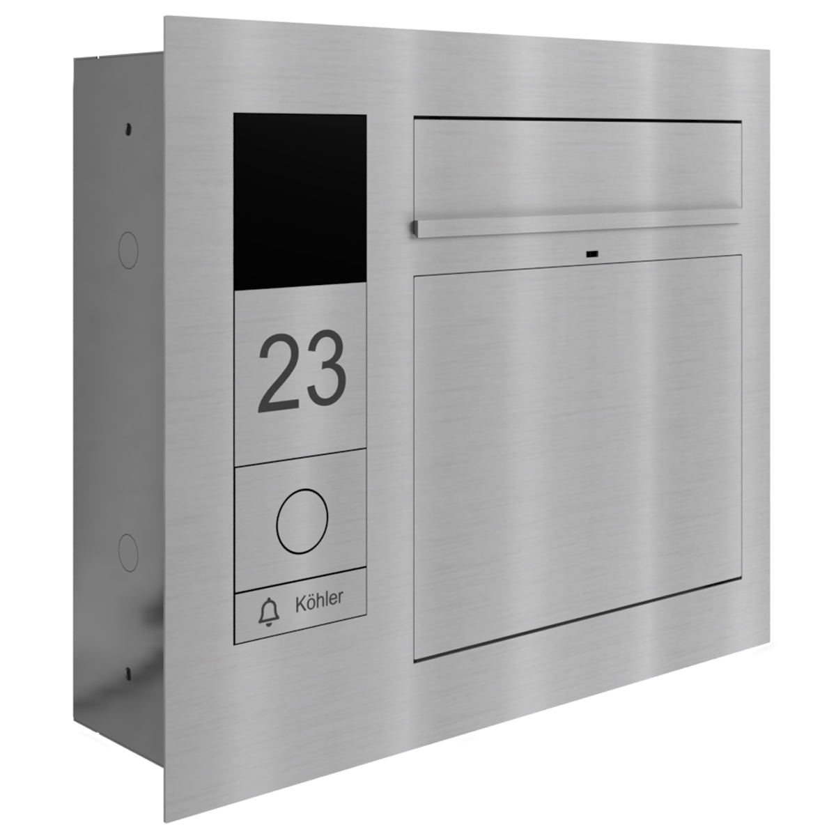 Design flush-mounted letterbox GRIMM - polished stainless steel - GIRA System 106 - Video intercom left - VIDEO complete set Design flush-mounted letterbox GRIMM - polished stainless steel - GIRA System 106 - Video intercom left - VIDEO complete set