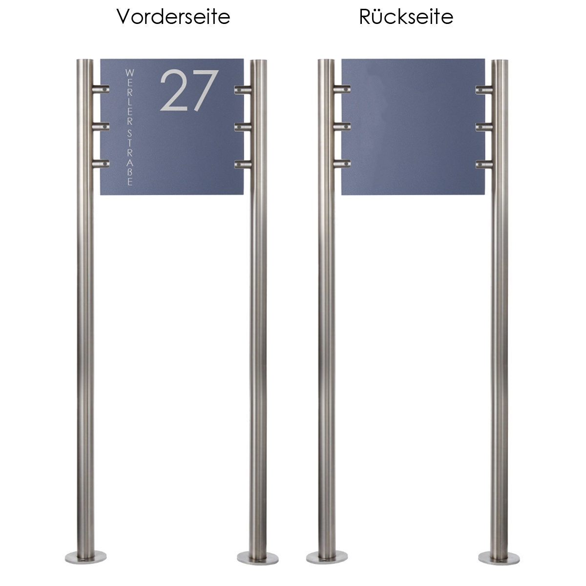 a2da9d2b5e3c74334304b03f14c2b43660f5185b Stainless steel free-standing sign BASIC 390 355x330 - RAL of your choice - House number - Street or name