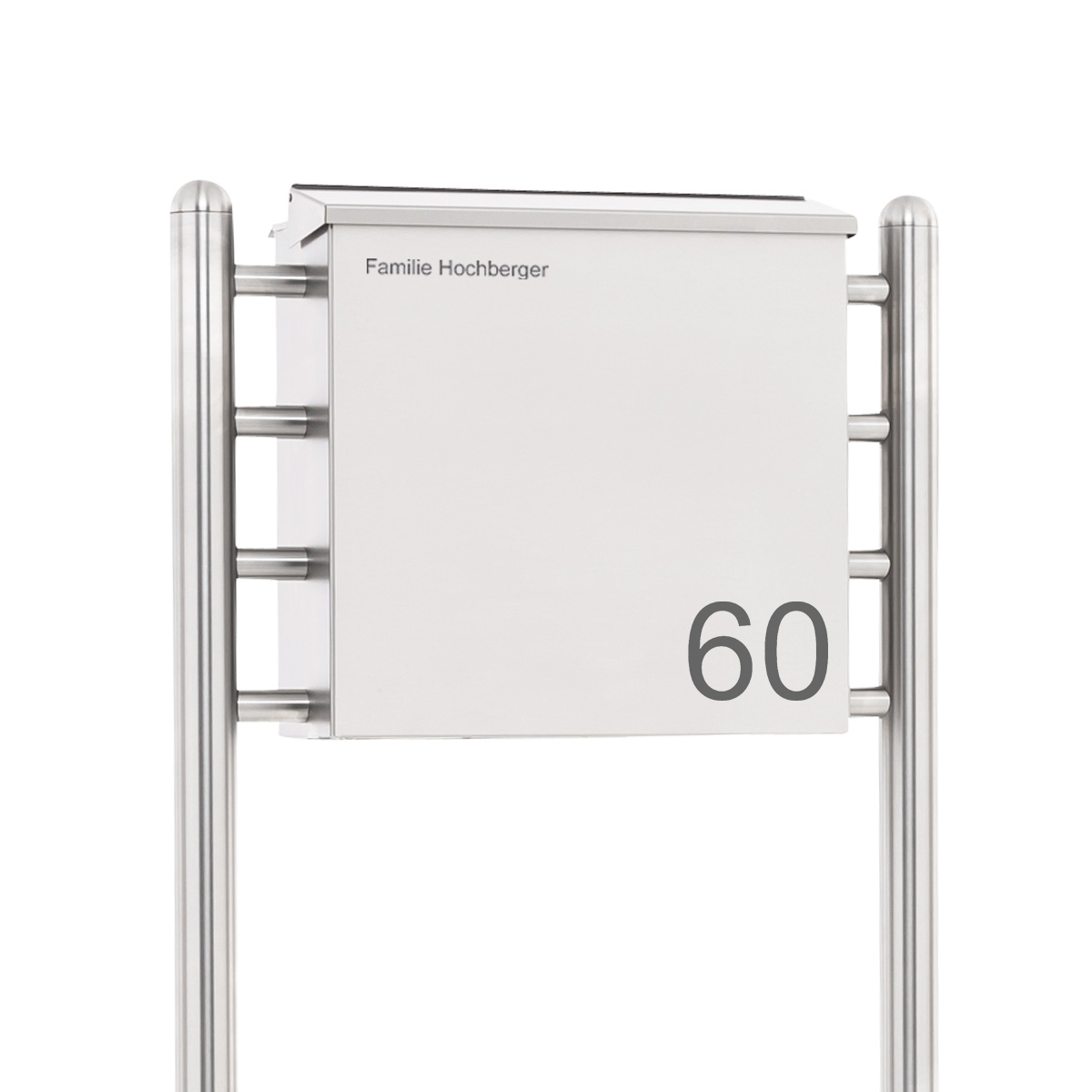 Edelstahl Standbriefkasten mit Zaunbriefkasten HESSE 308 - Entnahme rückseitig Edelstahl Standbriefkasten mit Zaunbriefkasten HESSE 308 - Entnahme rückseitig