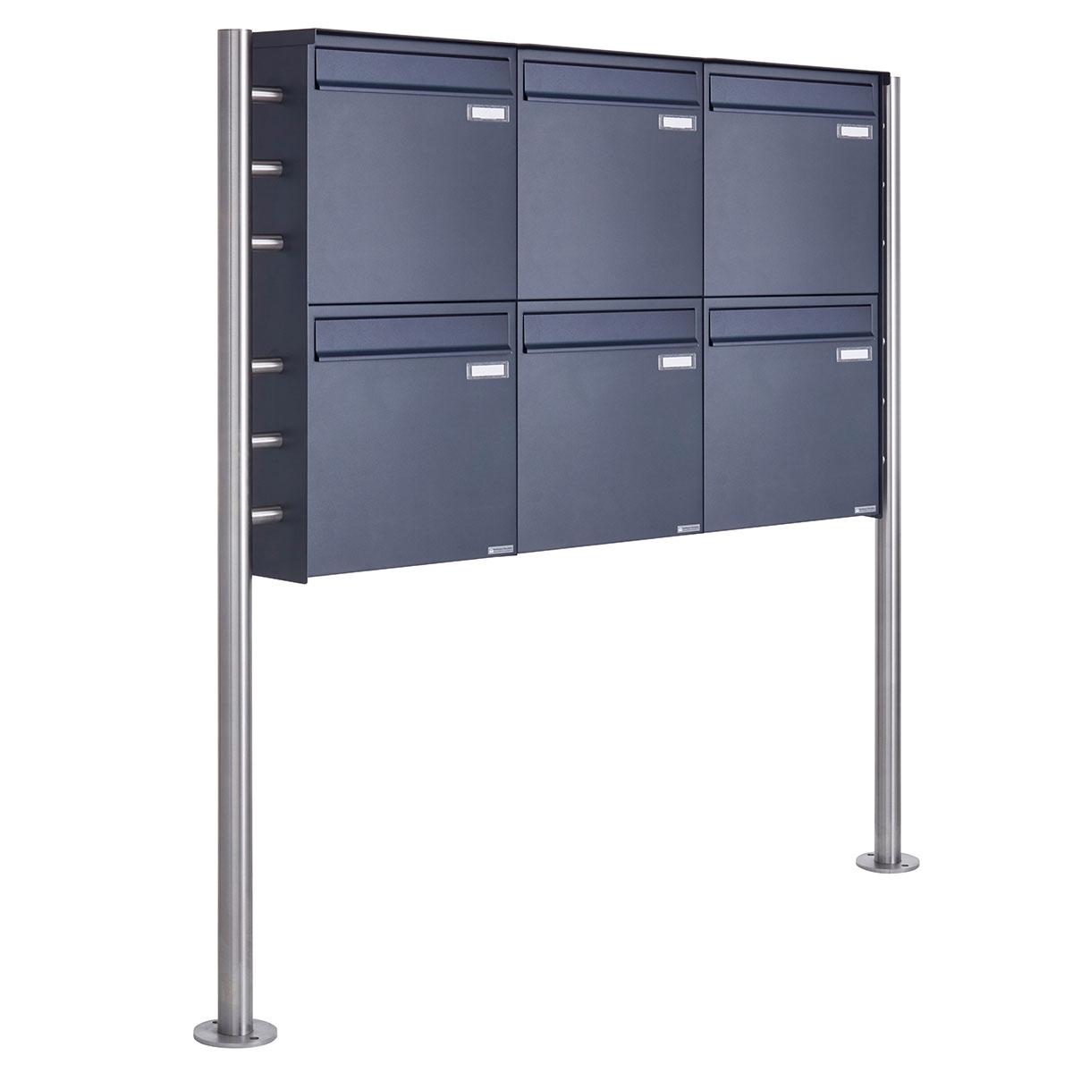 6er 3x2 Zaunbriefkasten freistehend Design BASIC Plus 381XZ ST-R - RAL nach Wahl