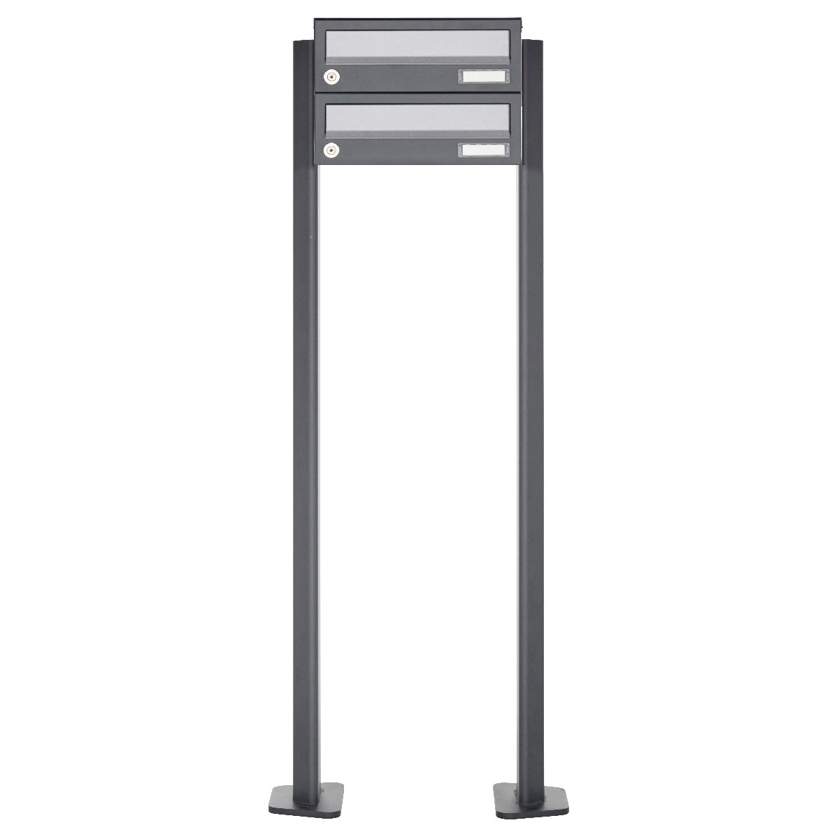 2er Briefkastenanlage freistehend Design BASIC 385P ST-T - Edelstahl-RAL 7016 anthrazitgrau