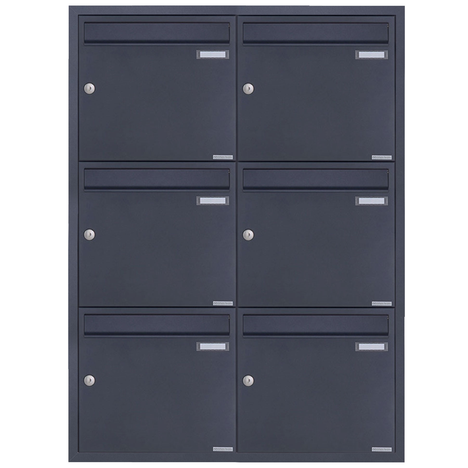 6-piece 2x3 stainless steel flush-mounted letterbox system BASIC Plus 382XU UP - RAL of your choice - 6 parties 6-piece 2x3 stainless steel flush-mounted letterbox system BASIC Plus 382XU UP - RAL of your choice - 6 parties