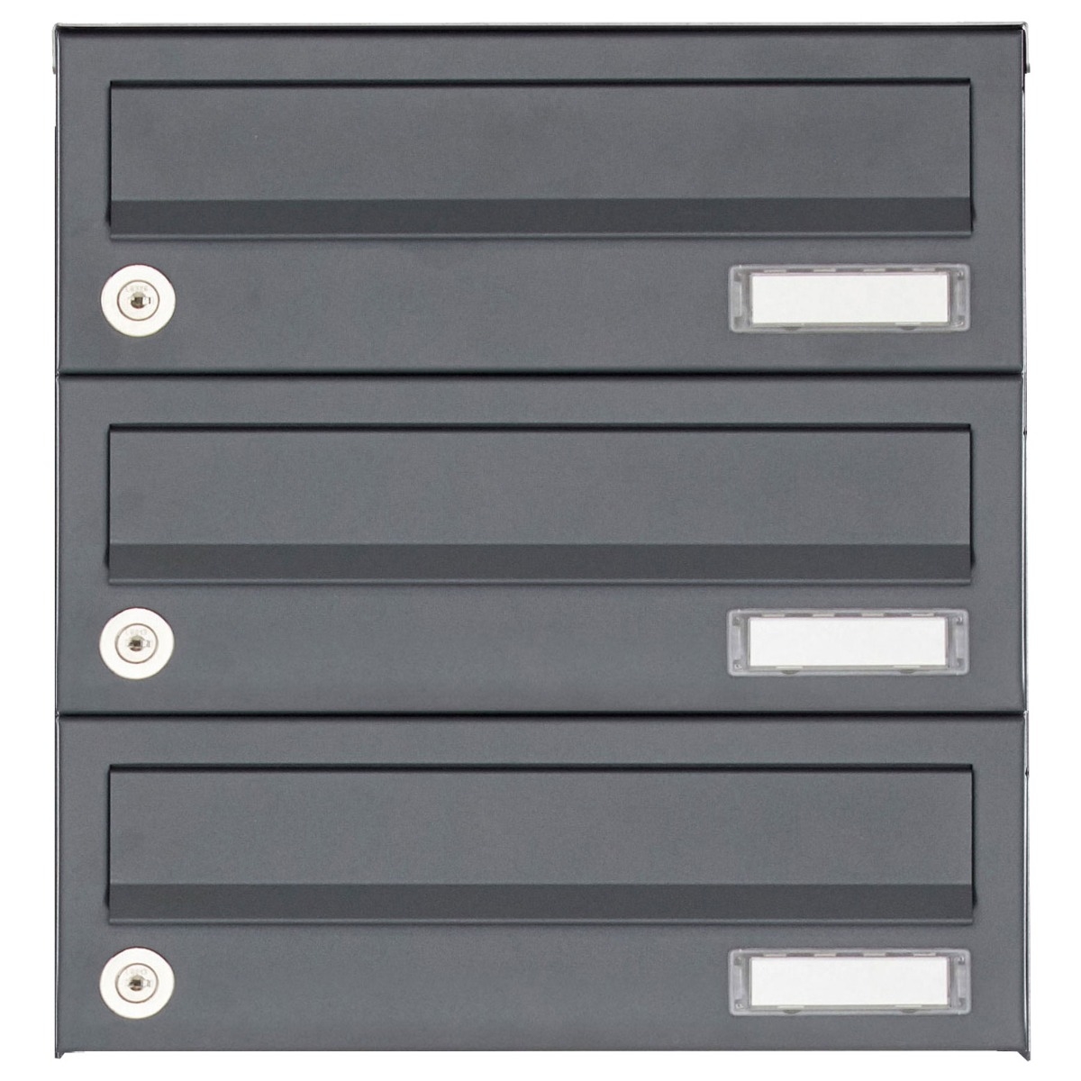 3er Aufputz Briefkastenanlage Design BASIC 385A-7016 AP - RAL 7016 anthrazitgrau 3er Aufputz Briefkastenanlage Design BASIC 385A-7016 AP - RAL 7016 anthrazitgrau