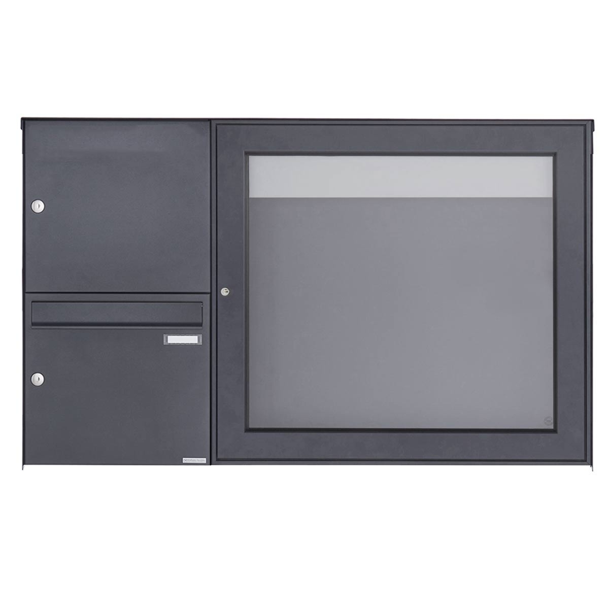 Surface-mounted letterbox with display case BASIC Plus 389X ST-R - 710x660 - RAL of your choice