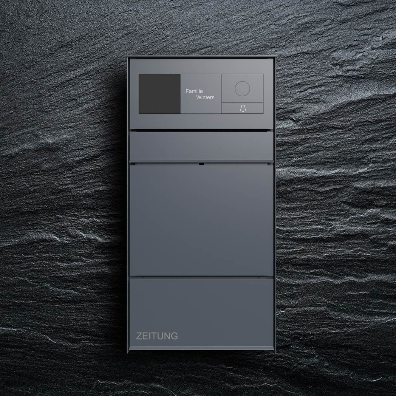 Design free-standing letterbox GOETHE ST-Q with newspaper compartment - RAL of your choice - GIRA System 106 - VIDEO complete set Design free-standing letterbox GOETHE ST-Q with newspaper compartment - RAL of your choice - GIRA System 106 - VIDEO complete set