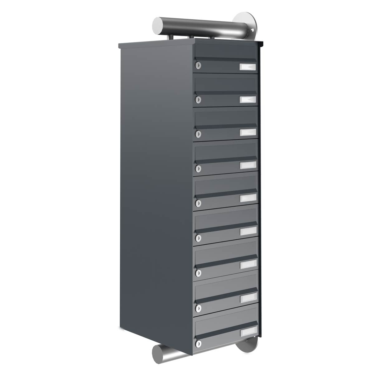 9er Edelstahl Briefkastenanlage Design BASIC Plus 385XW zur seitlichen Wandmontage - RAL nach Wahl