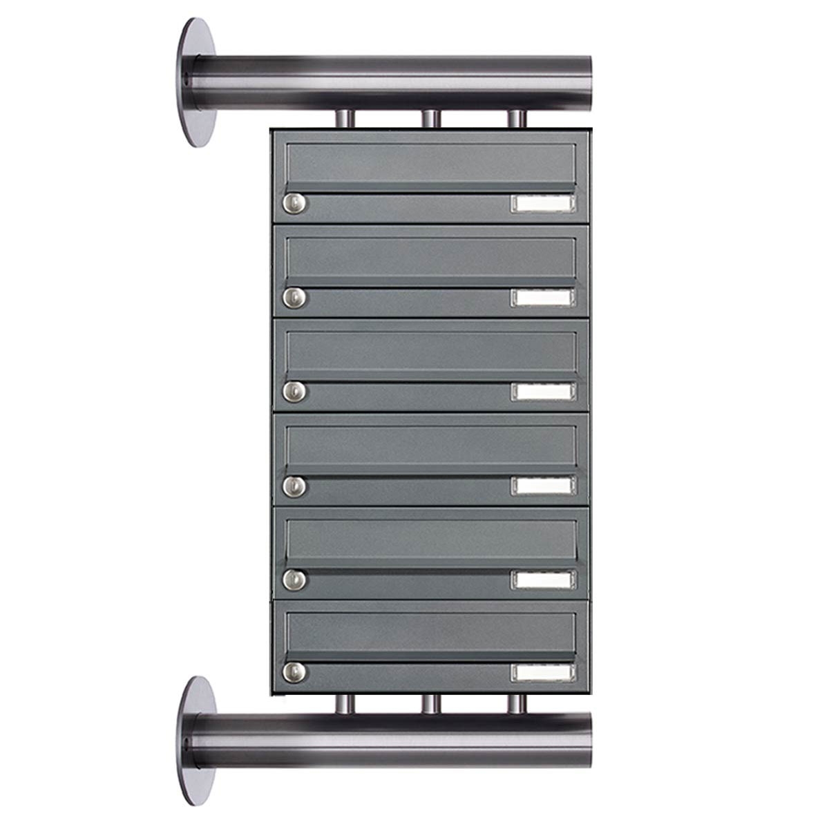 6er Edelstahl Briefkastenanlage Design BASIC Plus 385XW zur seitlichen Wandmontage - RAL nach Wahl