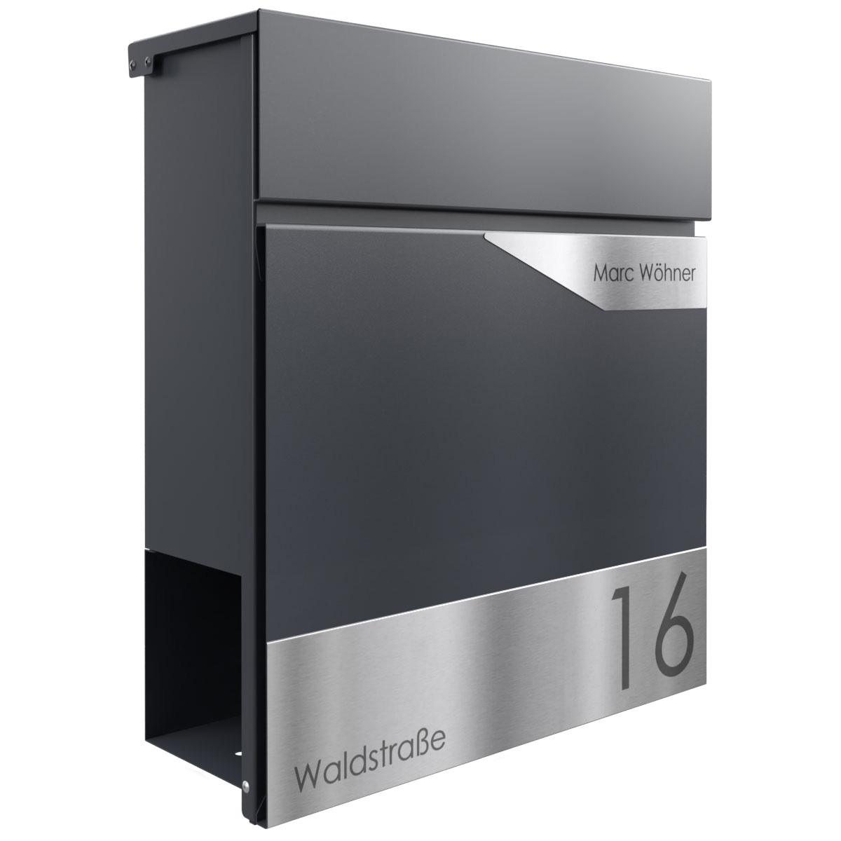 KANT letterbox with newspaper compartment - Avantgarde 1 design - RAL 7016 anthracite grey