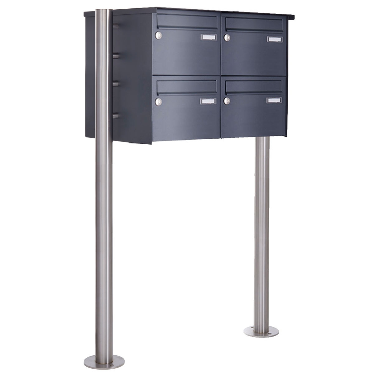 4er 2x2 Edelstahl Standbriefkasten Design BASIC Plus 385X ST-R - 220mm - RAL nach Wahl