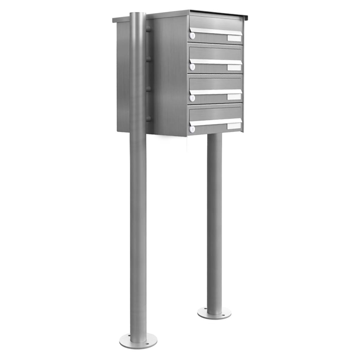 4er Briefkastenanlage freistehend Design BASIC 385-VA ST-R - Edelstahl V2A, geschliffen