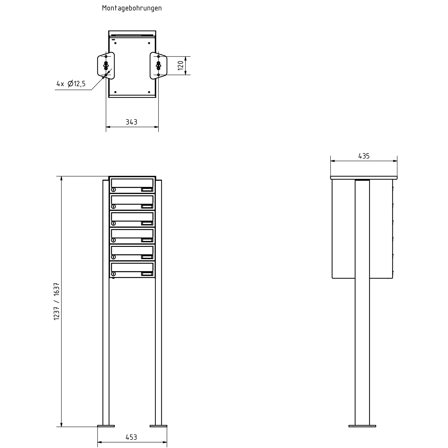 6er Briefkastenanlage freistehend Design BASIC 385P-7016 ST-T - RAL 7016 anthrazitgrau 6er Briefkastenanlage freistehend Design BASIC 385P-7016 ST-T - RAL 7016 anthrazitgrau