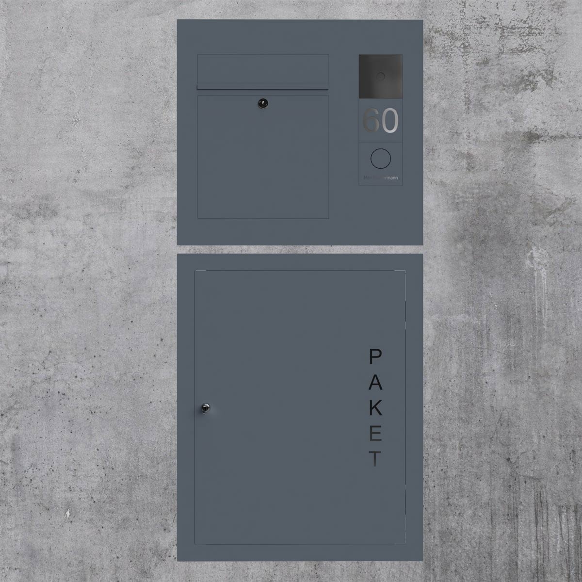 Stainless steel flush-mounted parcel box Designer BIG - RAL of your choice Stainless steel flush-mounted parcel box Designer BIG - RAL of your choice