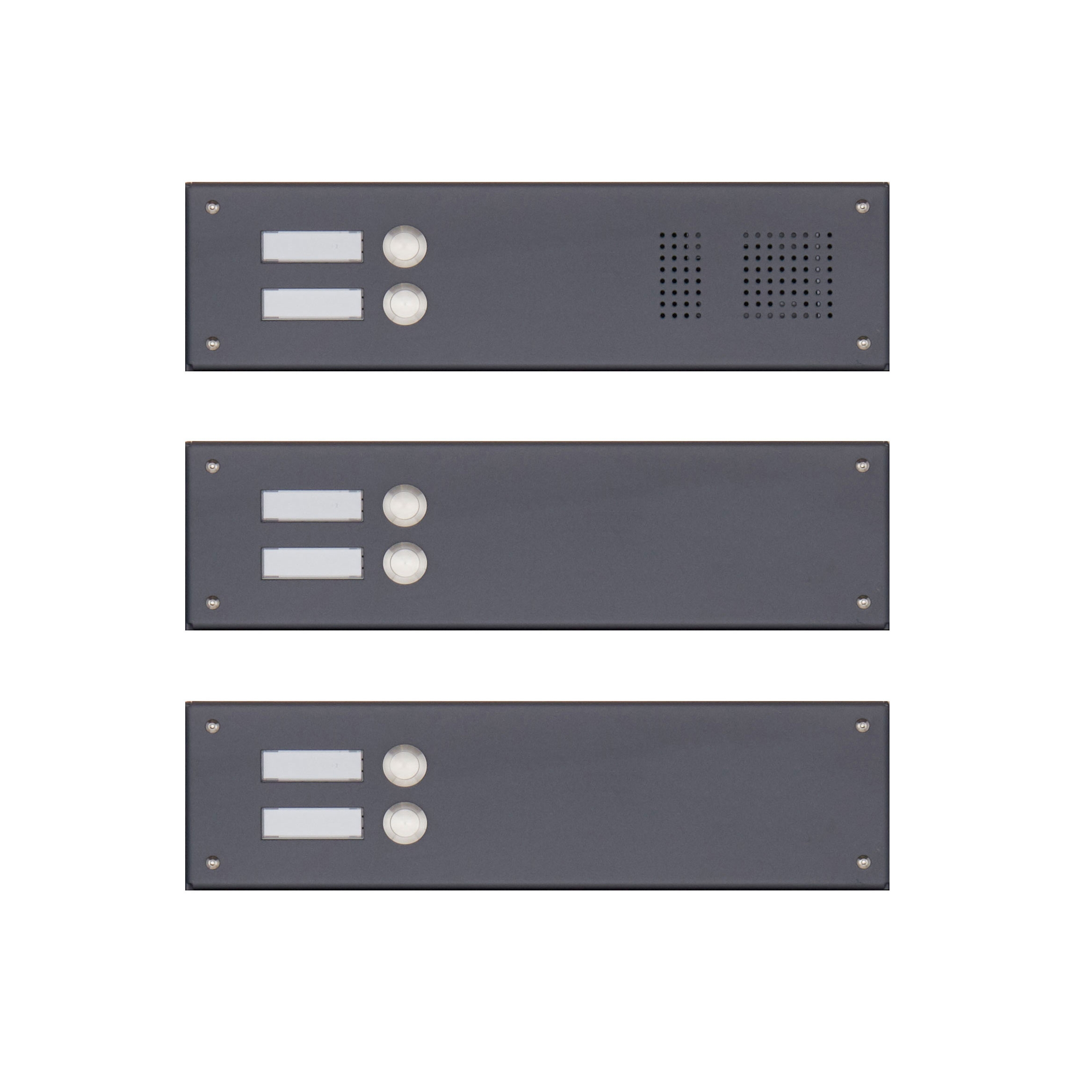 3 stainless steel panels 355x100 for 6 parties with speech perforation, RAL 7016 FS 3 stainless steel panels 355x100 for 6 parties with speech perforation, RAL 7016 FS