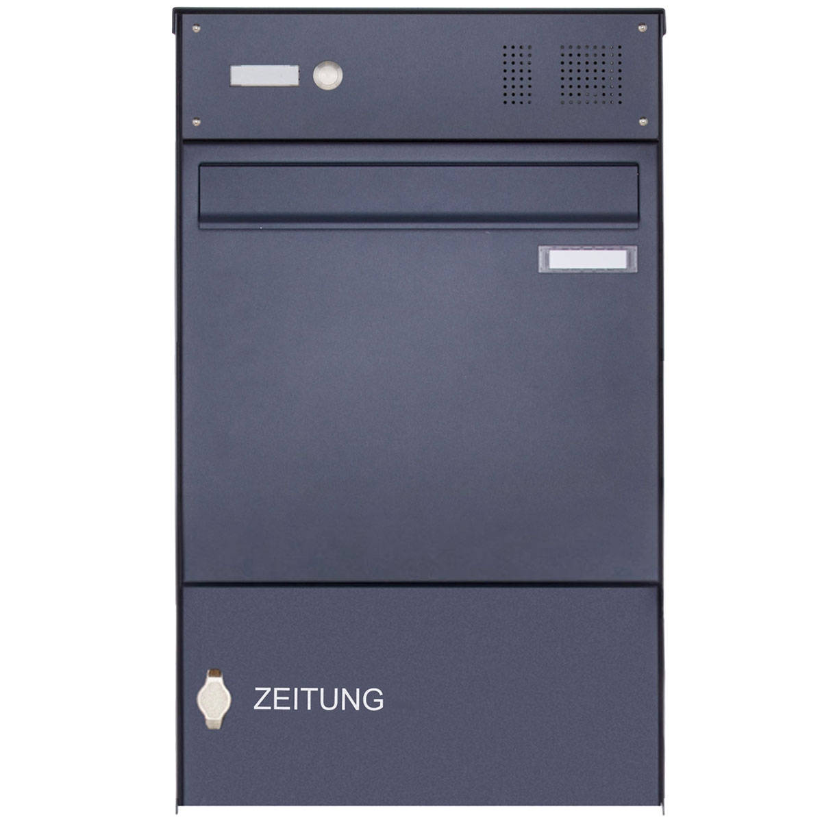 Edelstahl Zaunbriefkasten BASIC Plus 382XZ mit Zeitungsfach & Klingelkasten - RAL nach Wahl - Entnahme rückseitig Edelstahl Zaunbriefkasten BASIC Plus 382XZ mit Zeitungsfach & Klingelkasten - RAL nach Wahl - Entnahme rückseitig