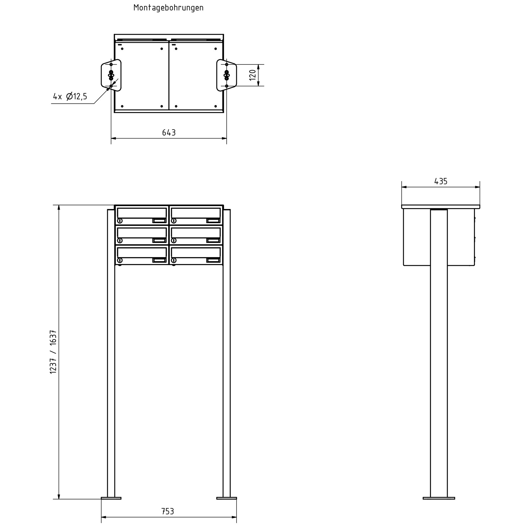 6er 3x2 Briefkastenanlage freistehend Design BASIC 385P ST-T - Edelstahl-RAL 7016 anthrazitgrau 6er 3x2 Briefkastenanlage freistehend Design BASIC 385P ST-T - Edelstahl-RAL 7016 anthrazitgrau