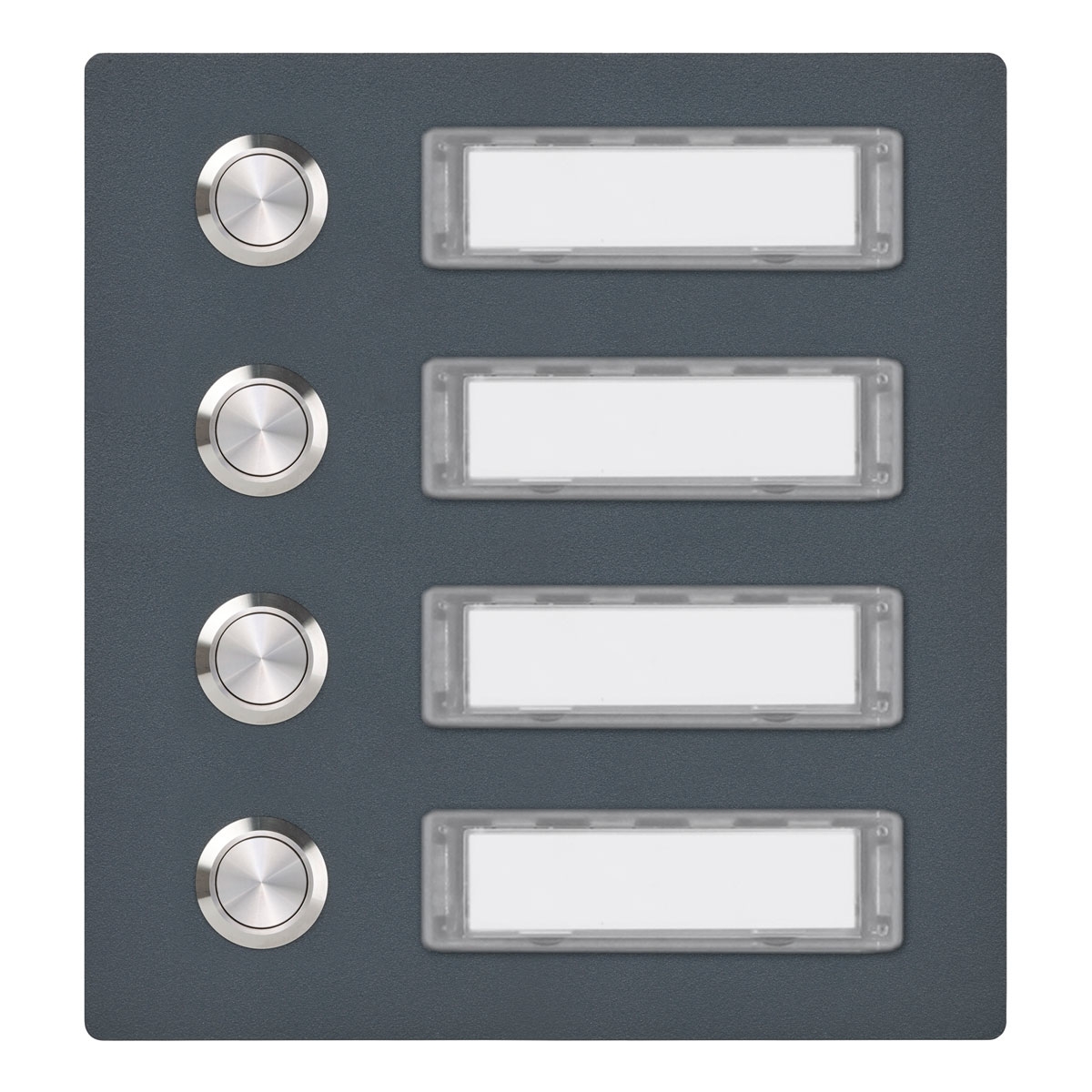 a478416f42e369d48f5284af051ad477c66a34fb Edelstahl Klingelplatte 150x155 BASIC 421 pulverbeschichtet mit Namensschild - 4 Parteien