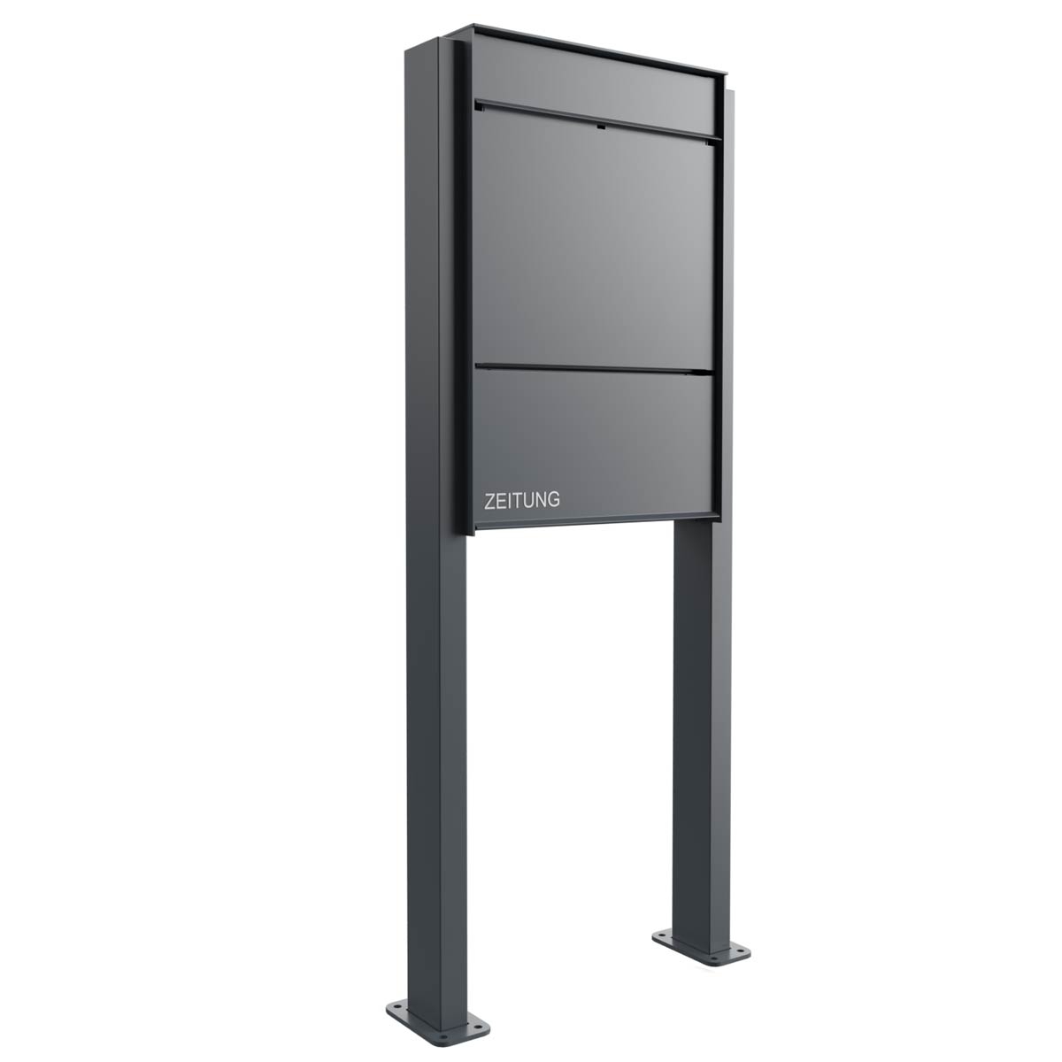 Design pedestal letterbox GOETHE ST-Q with newspaper compartment - RAL of your choice Design pedestal letterbox GOETHE ST-Q with newspaper compartment - RAL of your choice
