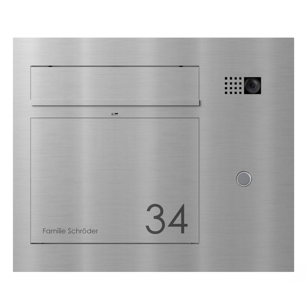 Design Unterputz Briefkasten GRIMM - Edelstahl geschliffen mit COMELIT Ultra - VIDEO Set rechts