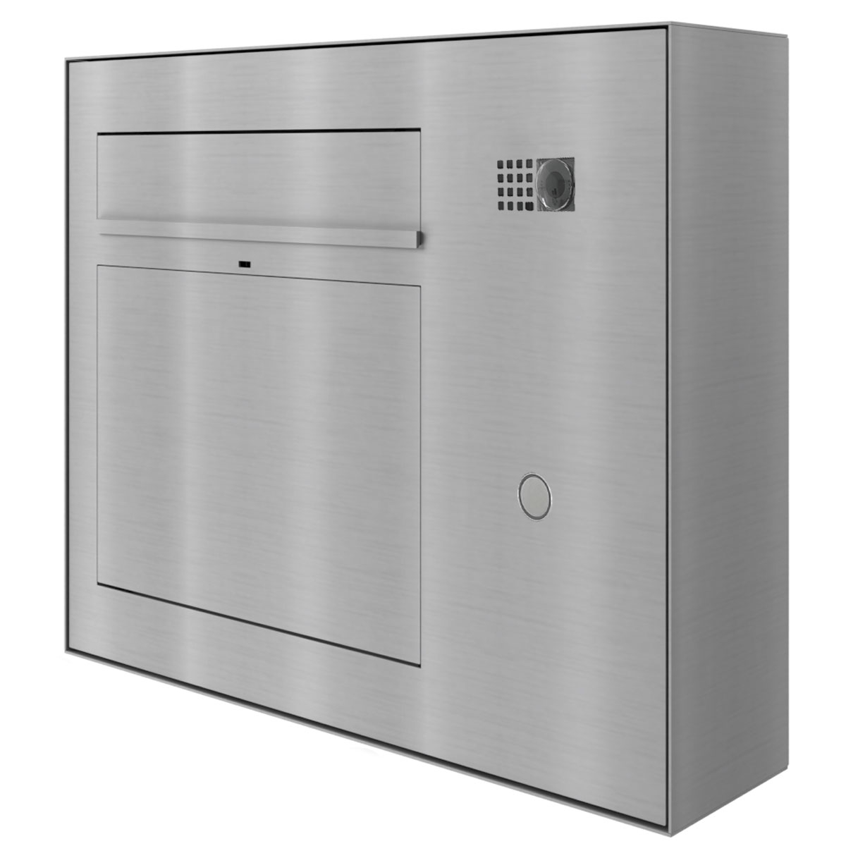 Design Aufputz Briefkasten GRIMM - Edelstahl geschliffen mit COMELIT Ultra - VIDEO Set rechts