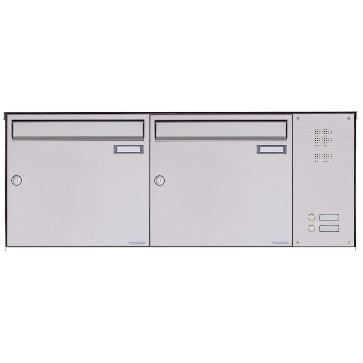 2-piece stainless steel surface-mounted letterbox BASIC Plus 382X AP with bell box on the side 2-piece stainless steel surface-mounted letterbox BASIC Plus 382X AP with bell box on the side