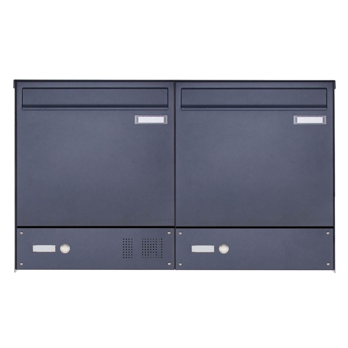 2er 1x2 Edelstahl Zaunbriefkasten BASIC Plus 382XZ mit Klingelkasten - RAL nach Wahl - Entnahme rückseitig 2er 1x2 Edelstahl Zaunbriefkasten BASIC Plus 382XZ mit Klingelkasten - RAL nach Wahl - Entnahme rückseitig