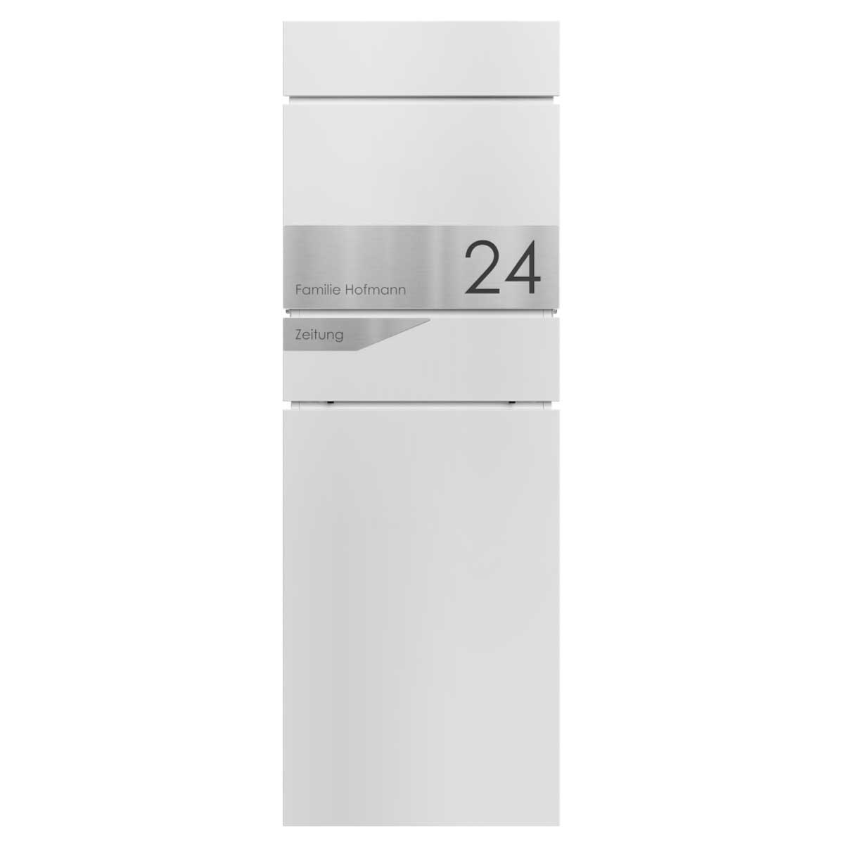 Pedestal letterbox LESSING Edition with newspaper compartment - Design Elegance 1 - RAL 9016 traffic white Pedestal letterbox LESSING Edition with newspaper compartment - Design Elegance 1 - RAL 9016 traffic white