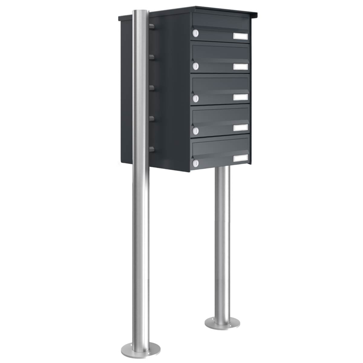 5 x 5x1 stainless steel free-standing letterbox system Design BASIC Plus 385X ST-R - RAL of your choice 5 x 5x1 stainless steel free-standing letterbox system Design BASIC Plus 385X ST-R - RAL of your choice