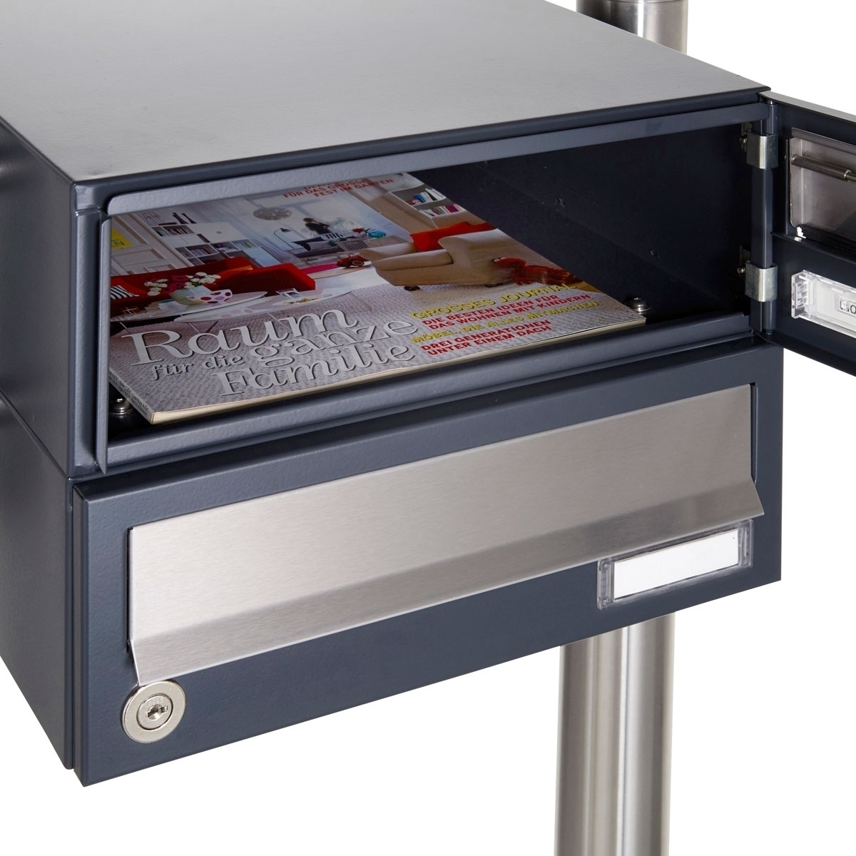 19er 7x3 Briefkastenanlage freistehend Design BASIC 385 ST-R - Edelstahl-RAL 7016 anthrazitgrau