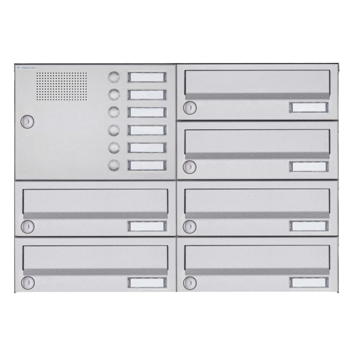 6er 4x2 Aufputz Briefkastenanlage Design BASIC 385A-VA AP mit Klingelkasten - Edelstahl V2A, geschliffen