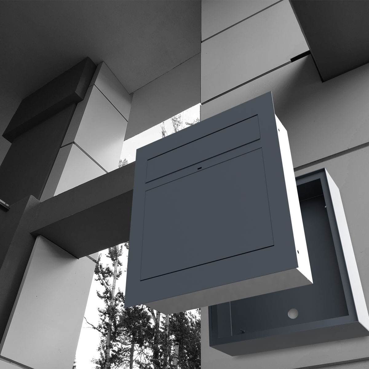 Design Aufputz Briefkasten GRIMM - Edelstahl geschliffen - GIRA System 106 - Video- Sprechanlage - VIDEO Komplettset