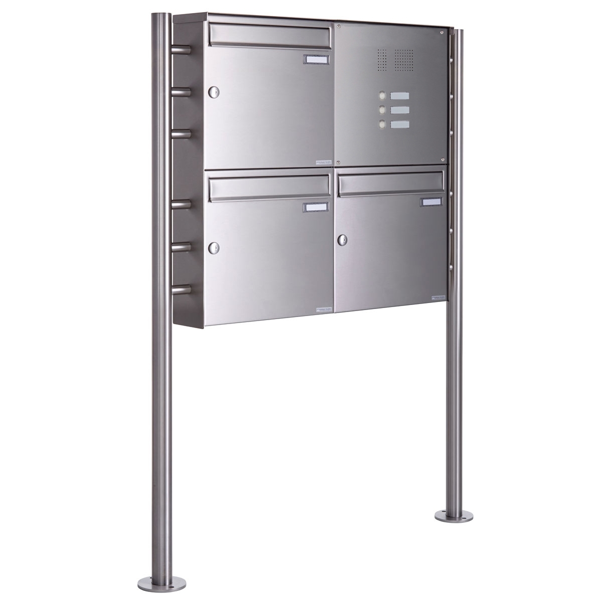 3er Standbriefkasten Design BASIC Plus 381X ST-R mit Klingelkasten - Edelstahl V2A geschliffen 3er Standbriefkasten Design BASIC Plus 381X ST-R mit Klingelkasten - Edelstahl V2A geschliffen