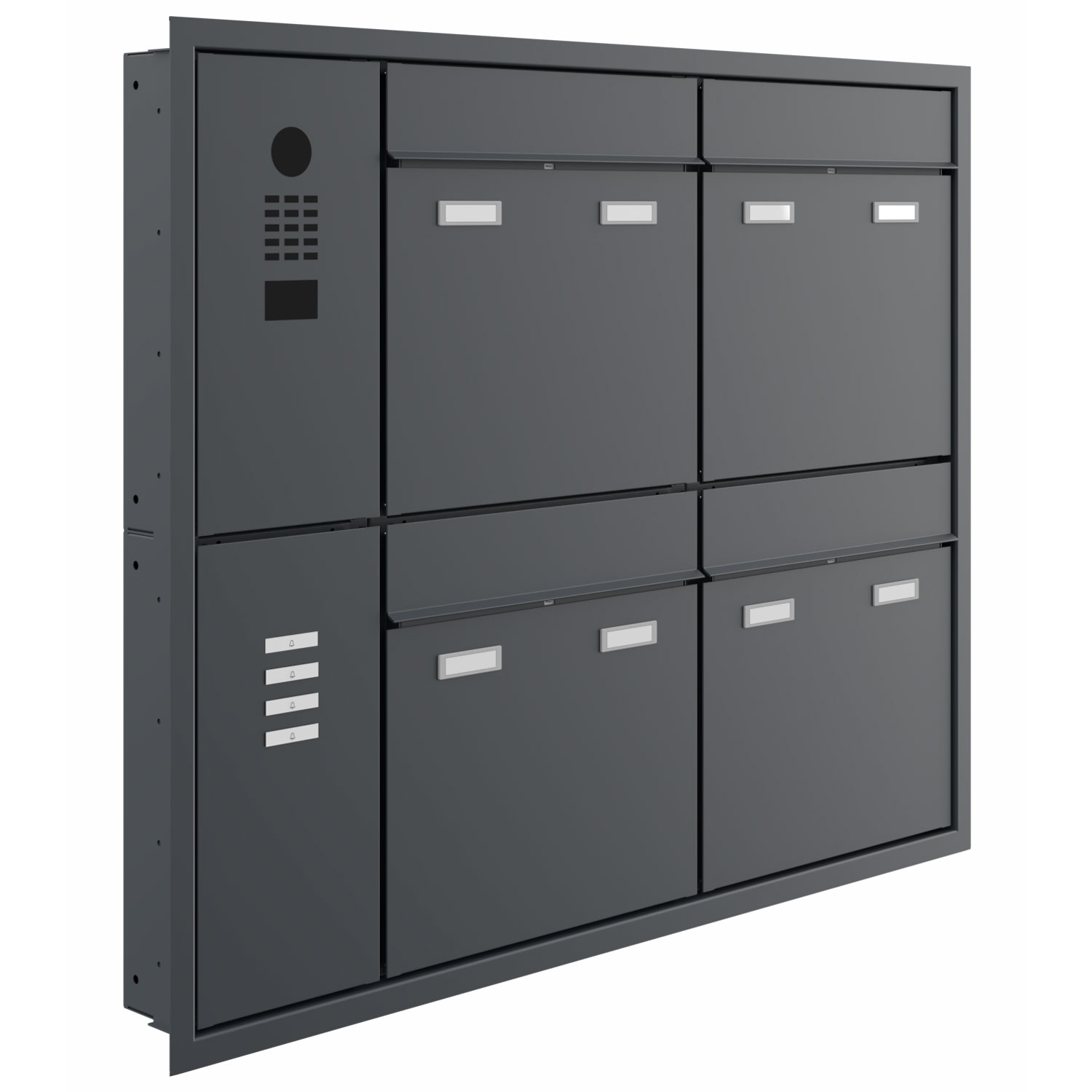 4-piece design flush-mounted letterbox GOETHE UP - RAL of your choice - DoorBird video intercom left