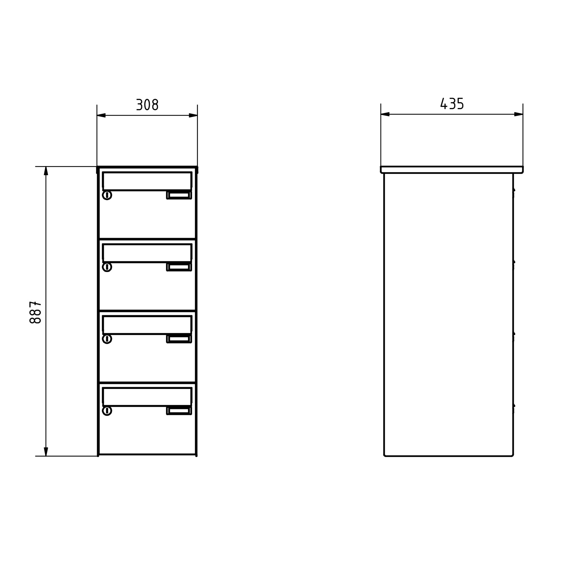 4er Aufputz Briefkastenanlage Design BASIC Plus 385 XA 220 - Edelstahl - RAL nach Wahl