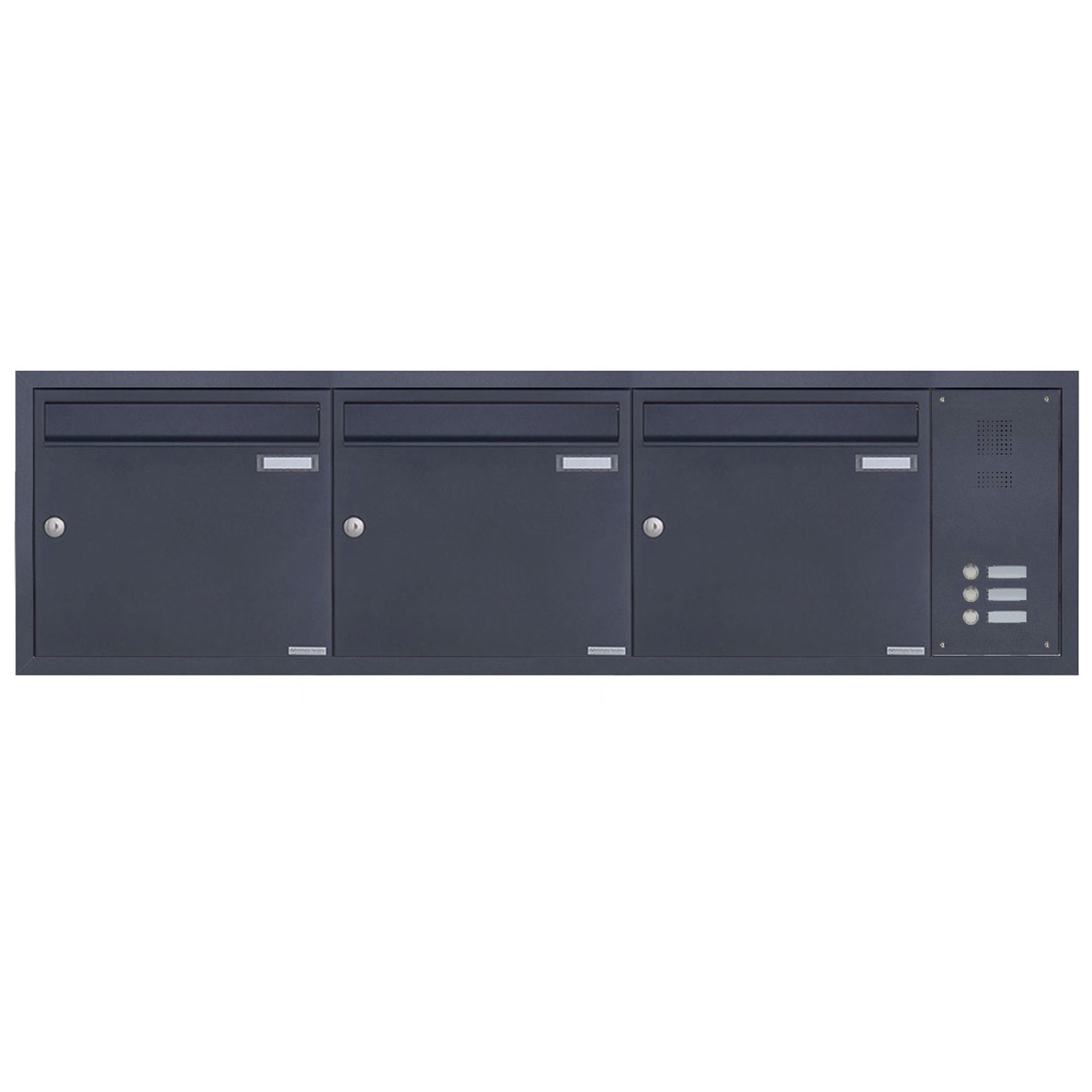 3-piece stainless steel flush-mounted letterbox BASIC Plus 382XU UP with bell box on the side - RAL 3-piece stainless steel flush-mounted letterbox BASIC Plus 382XU UP with bell box on the side - RAL