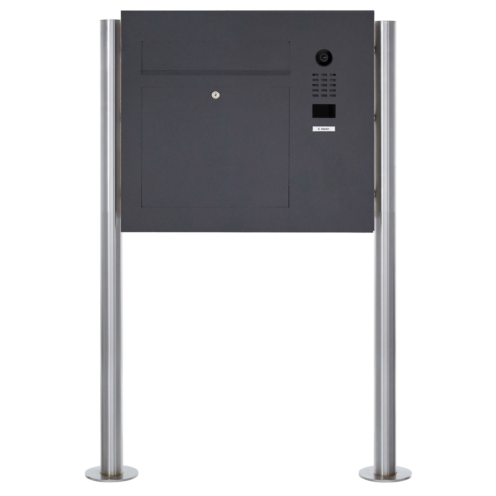 Edelstahl Standbriefkasten Designer Modell BIG ST-R mit DoorBird Video- Sprechanlage seitlich - RAL nach Wahl Edelstahl Standbriefkasten Designer Modell BIG ST-R mit DoorBird Video- Sprechanlage seitlich - RAL nach Wahl