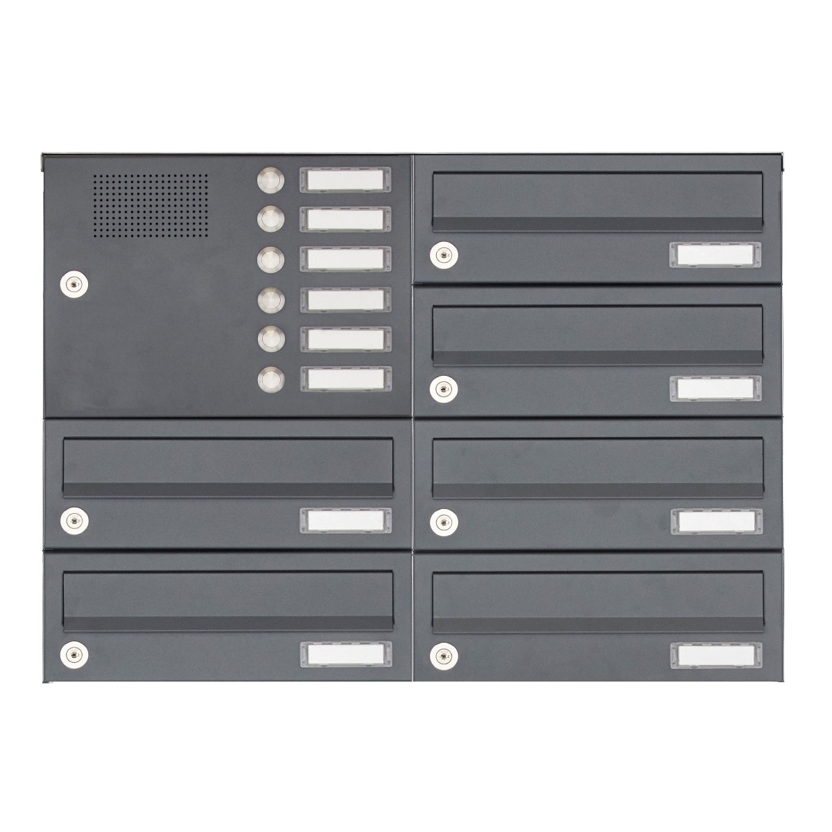 6-piece surface-mounted letterbox system Design BASIC 385A-7016 AP with bell box - RAL 7016 anthracite grey 6-piece surface-mounted letterbox system Design BASIC 385A-7016 AP with bell box - RAL 7016 anthracite grey