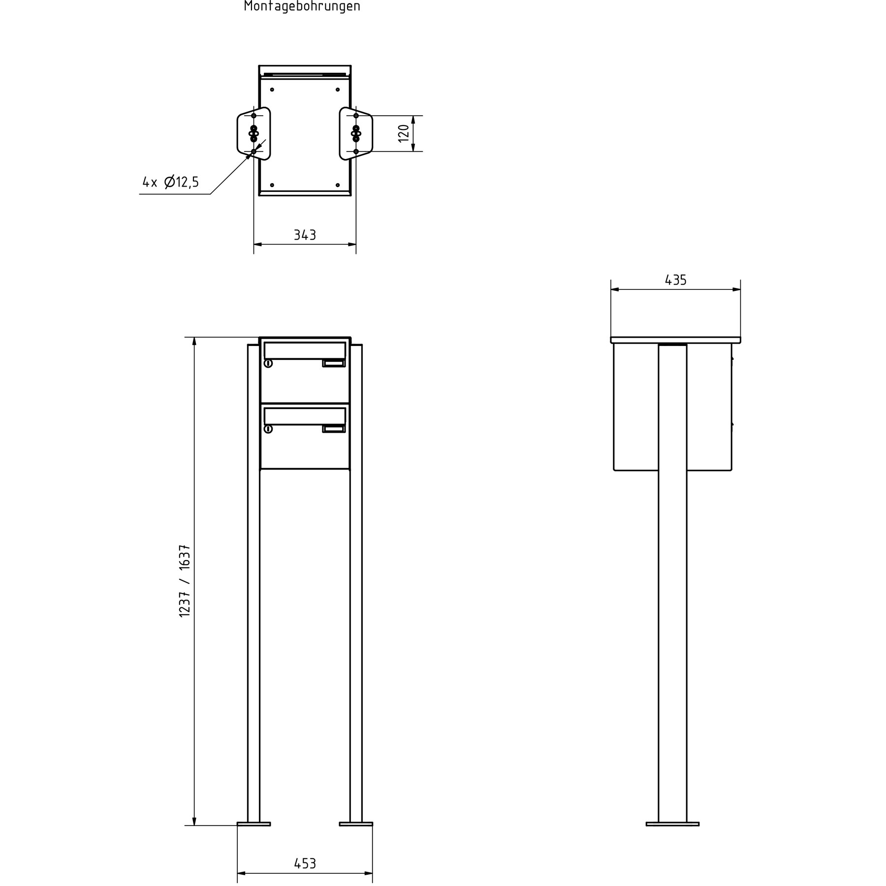 2er Briefkastenanlage freistehend Design BASIC Plus 385XP ST-T - Edelstahl-RAL nach Wahl