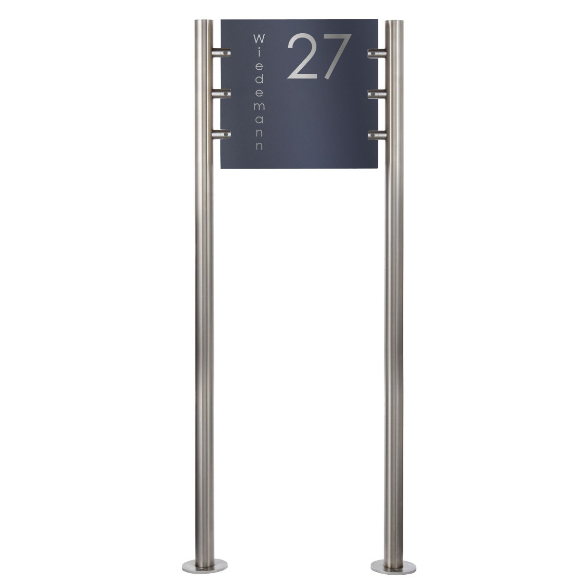 e10575e866f6f7ada7f414689202c4e349a83f10 Stainless steel free-standing sign BASIC 390 355x330 - RAL of your choice - House number - Street or name