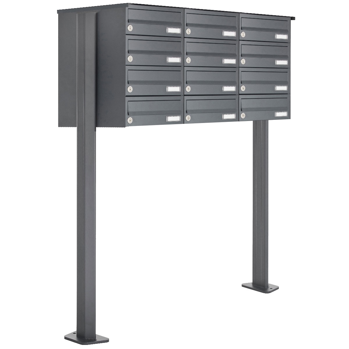 12er 4x3 Edelstahl Briefkastenanlage freistehend Design BASIC Plus 385XP ST-T - RAL nach Wahl