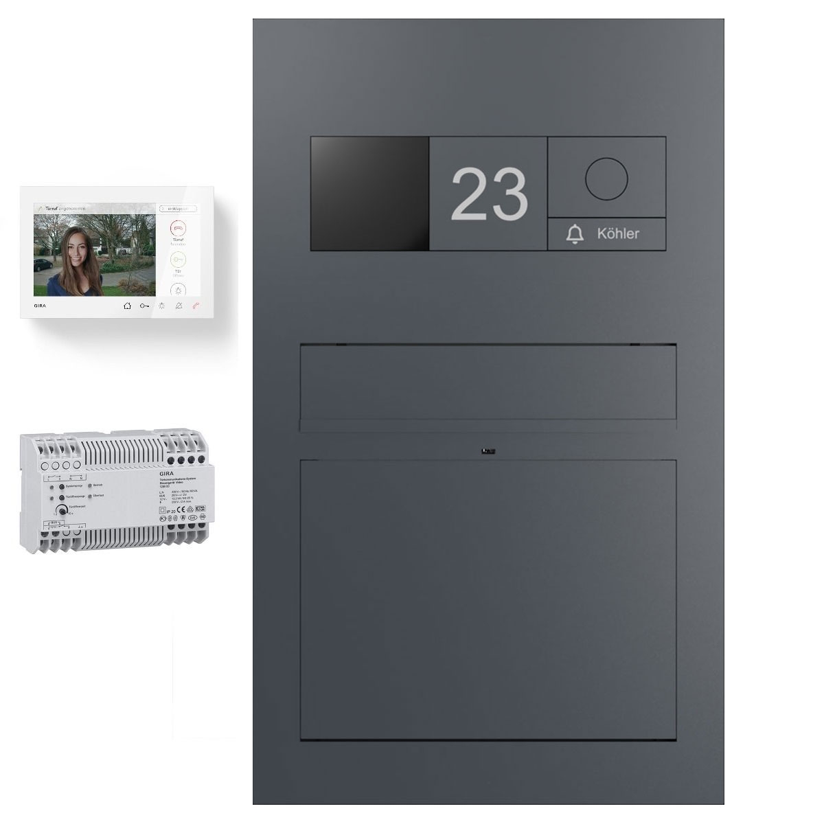 Design flush-mounted letterbox GRIMM - Colour of your choice - GIRA System 106 - Video intercom - VIDEO complete set Design flush-mounted letterbox GRIMM - Colour of your choice - GIRA System 106 - Video intercom - VIDEO complete set