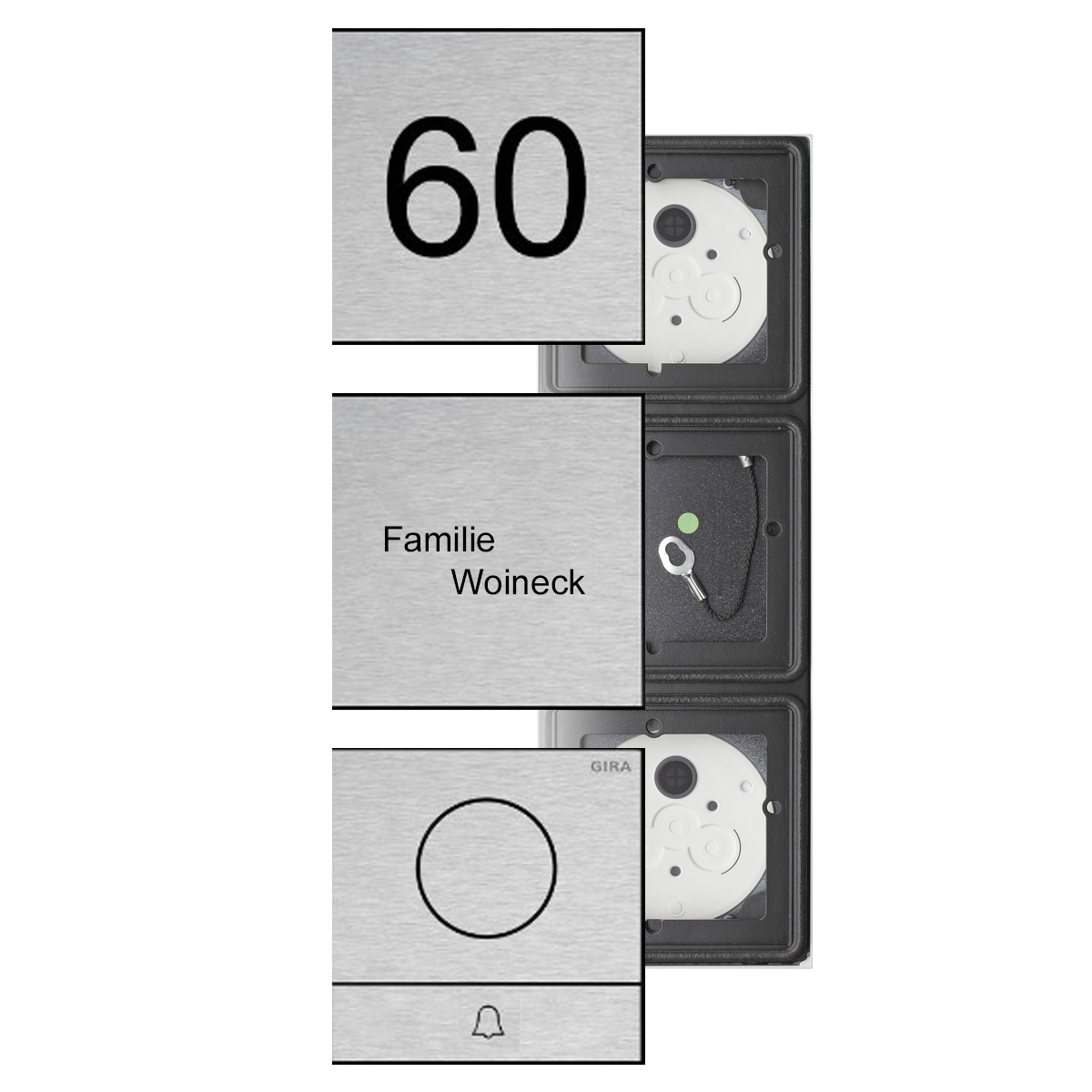 eb666f75c25a7a8626abf45dd2ec8bec4d68ad32 Juego de 3 GIRA System 106 - Acero inoxidable V2A - Interfono con 1x pulsador de timbre
