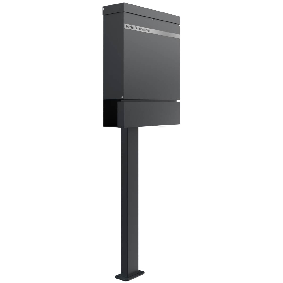 cf1db051ed13977b661f9c9d27ec9e2f0abec8de BRENTANO® ST-BP designer free-standing letterbox with newspaper compartment - Elegance 3 design - RAL 7016 anthracite grey